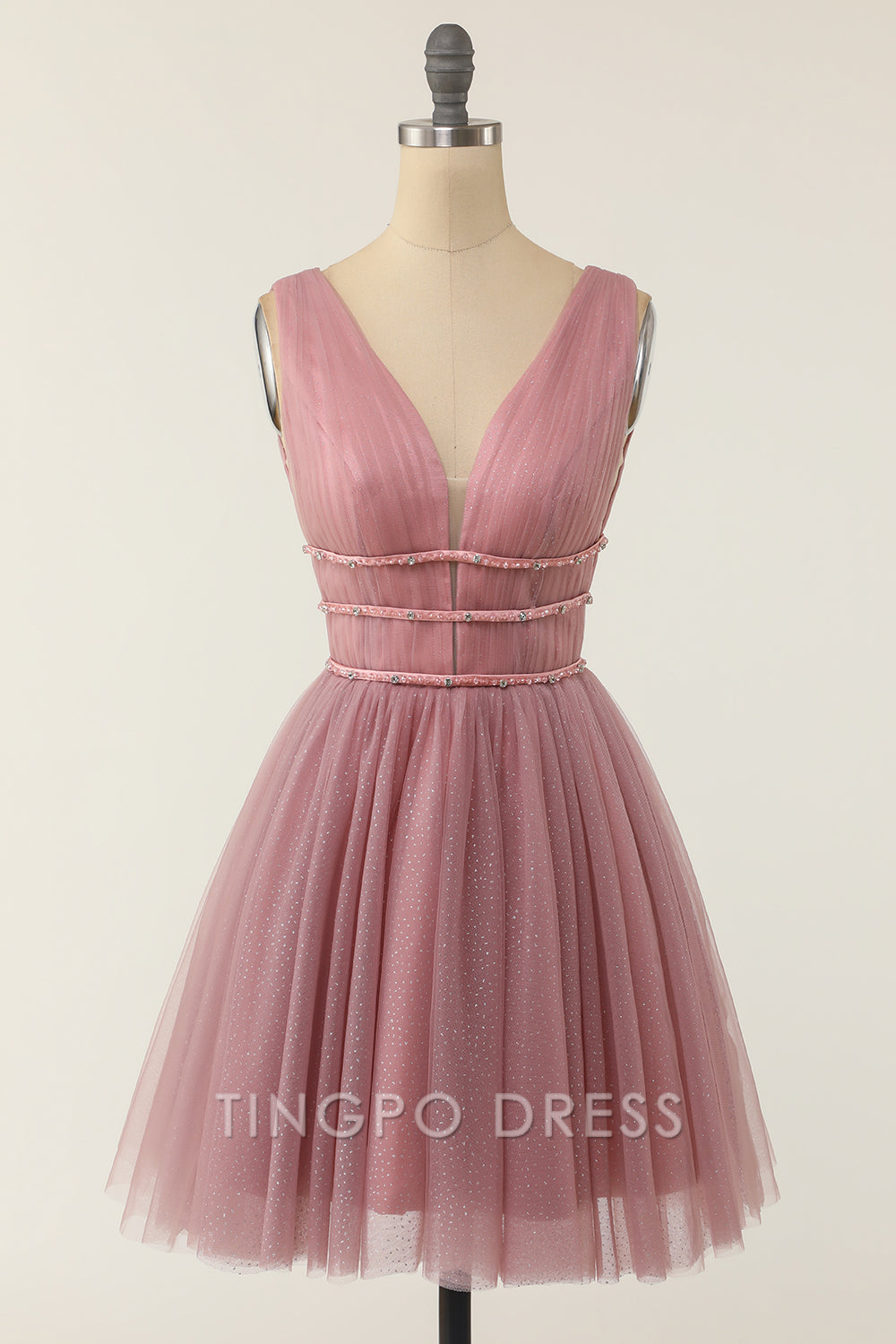 TingPo Wholesale Elegant Taro Purple Tulle Short Prom Dress formal wear dresses
